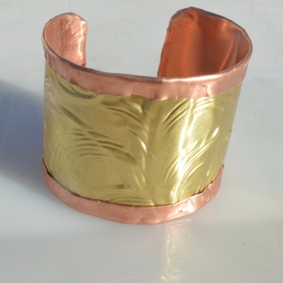 Rustic Brass Solid Genuine Copper Cuff Bracelet Wide Baroque Rococo Embossed - Picture 3 of 7